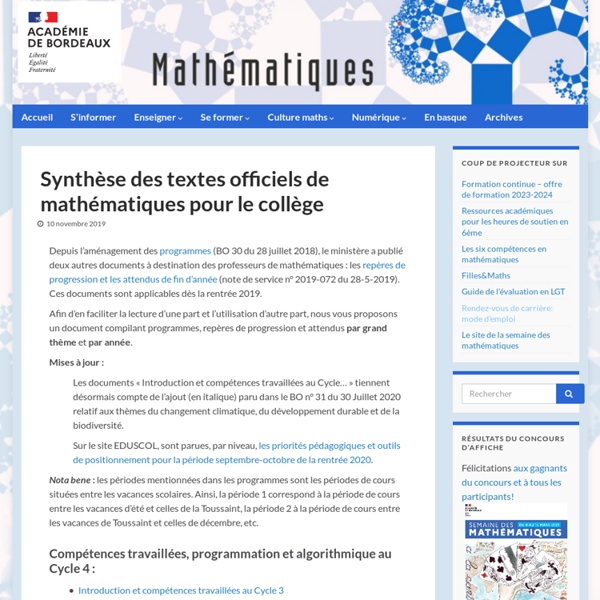 Synthèse des textes officiels de mathématiques pour le collège - Mathématiques - Académie de Bordeaux