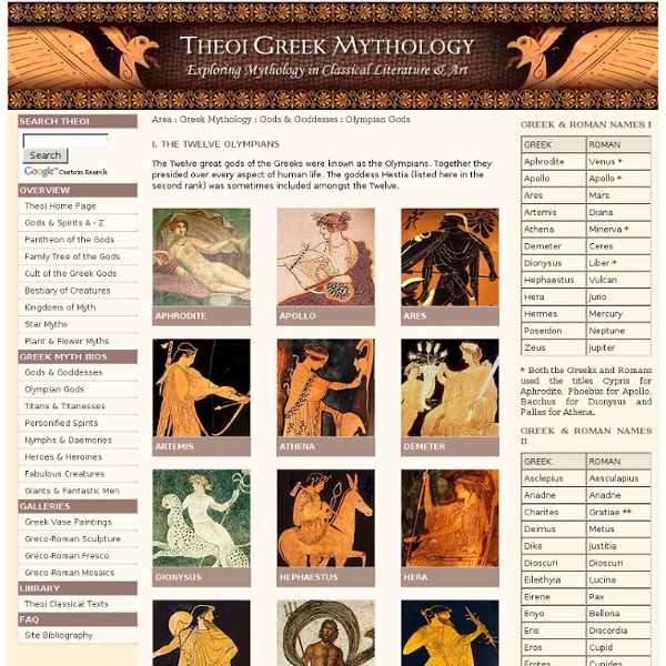 Olympian Gods of Greek Mythology THEOI.COM