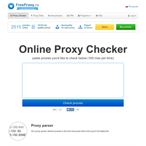 Online proxy checker: online check HTTP and SOCKS proxy lists. Free SOCKS proxies, free HTTP proxies lists.
