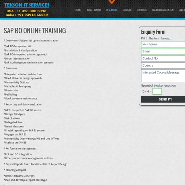 SAP BO Online Training in USA Online SAP BO real time scenarios