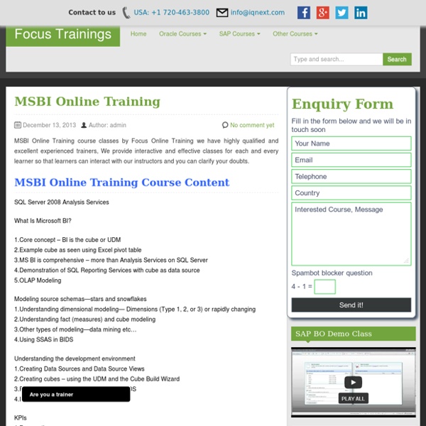 MSBI Online Training In UK USA Canada Best MSBI Training