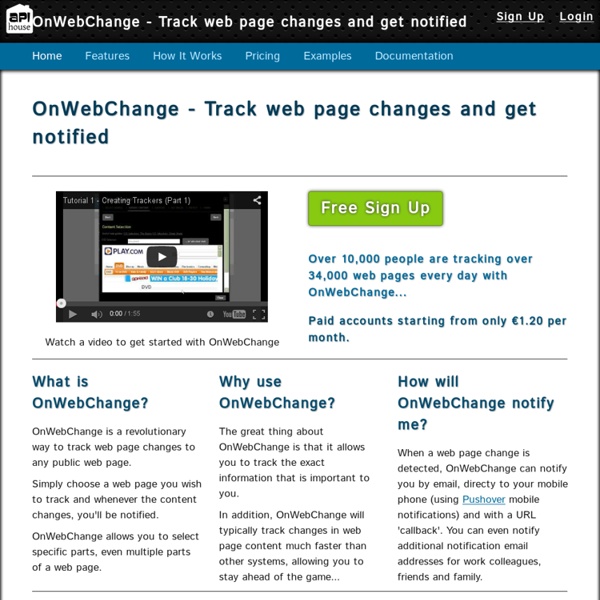 OnWebChange - Track web page changes and get notified. Free Sign-up