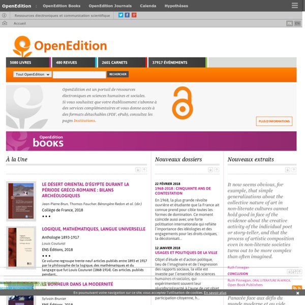OpenEdition : four platforms for electronic resources in the humanities and social sciences: OpenEdition Books, Revues.org, Hypotheses, Calenda