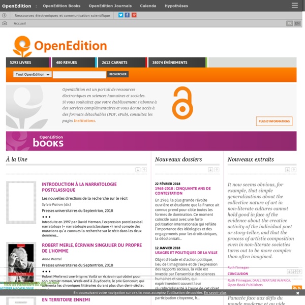 OpenEdition - plateforme d'accès aux livres, revues, carnets de recherche, événements universitaires