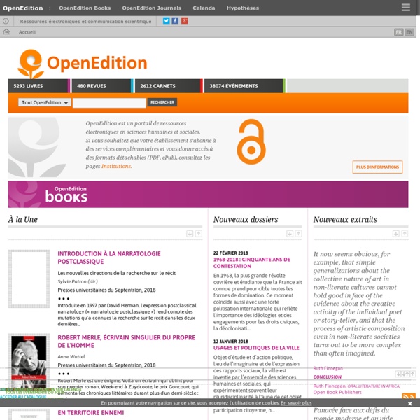 OpenEdition - plateforme d'accès aux livres, revues, carnets de recherche, événements universitaires
