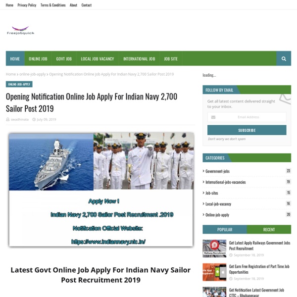 Opening Notification Online Job Apply For Indian Navy 2,700 Sailor Post 2019