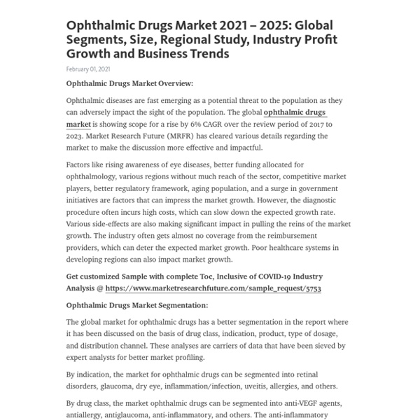 Ophthalmic Drugs Market 2021 – 2025: Global Segments, Size, Regional Study, Industry Profit Growth and Business Trends – Telegraph