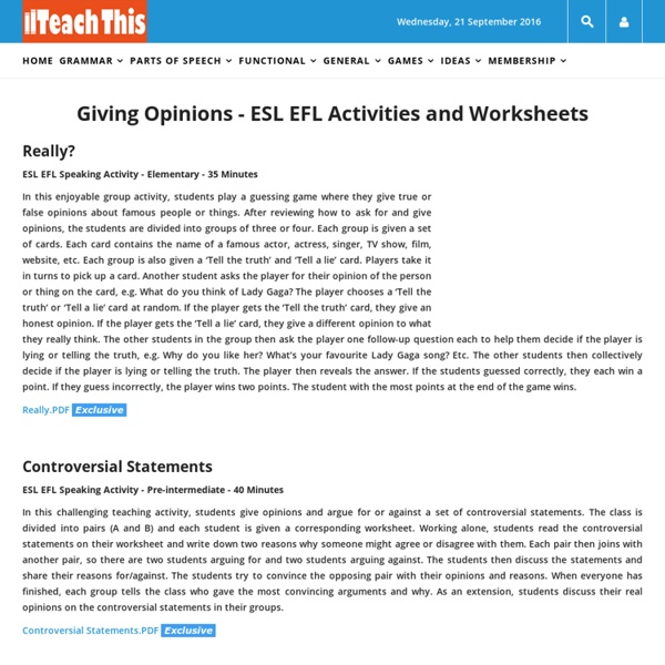 Giving Opinions ESL EFL Activities Worksheets