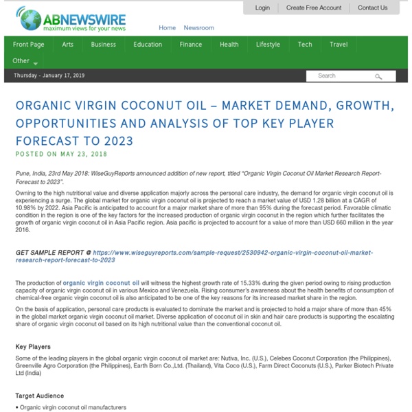 Organic Virgin Coconut Oil – Market Demand, Growth, Opportunities and Analysis of Top Key Player Forecast To 2023