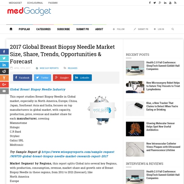 2017 Global Breast Biopsy Needle Market Size, Share, Trends, Opportunities & Forecast