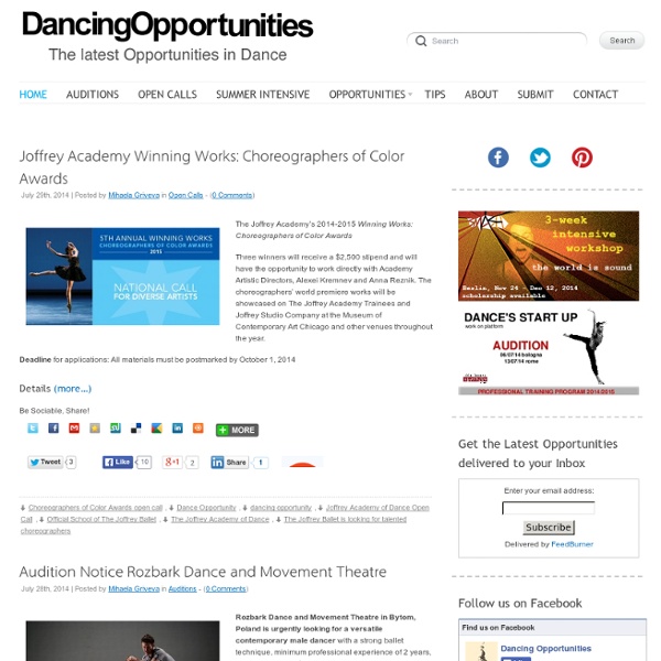 Dancing Opportunities- Auditions. Residencies. Festivals. Workshops. Internships.