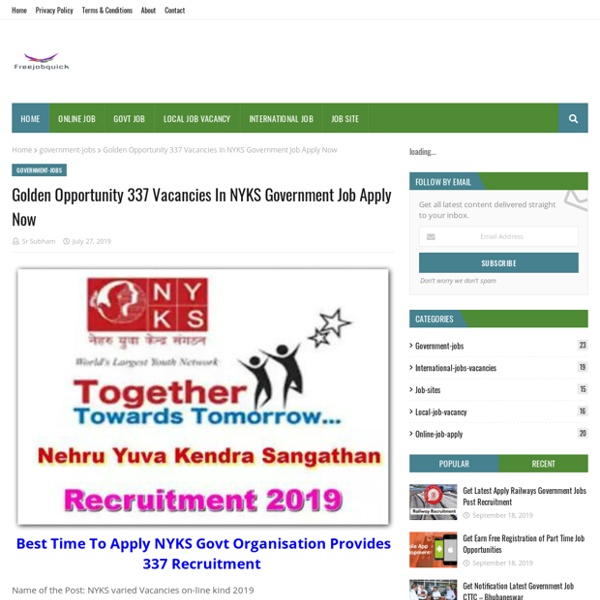 Golden Opportunity 337 Vacancies In NYKS Government Job Apply Now