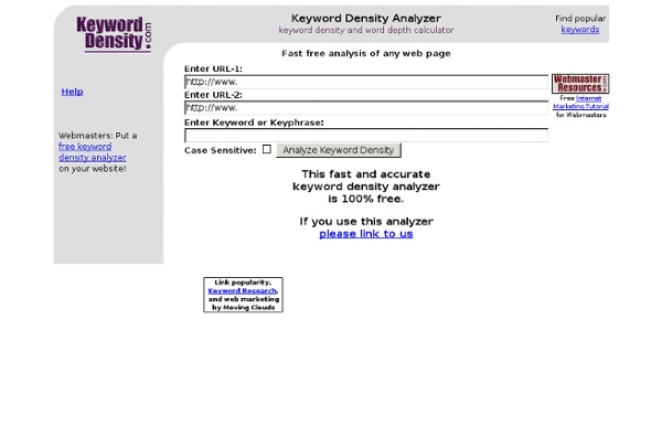 Keyword Density Analyzer tool for search engine optimization and internet marketing experts