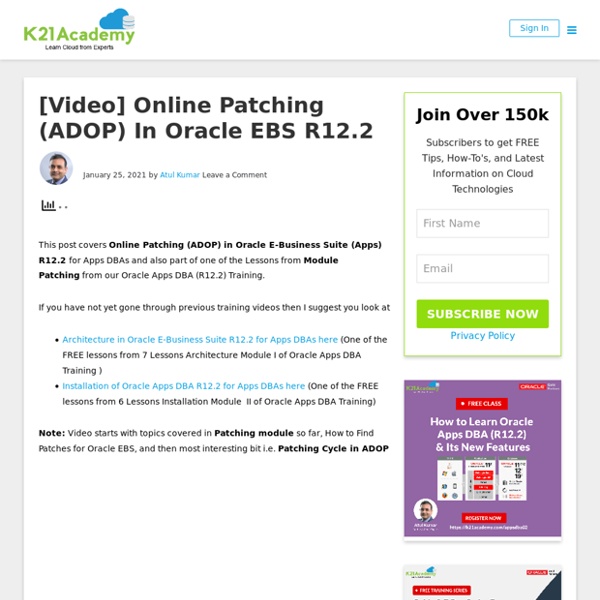 Oracle Apps DBA (R12.2) Patching (ADOP) : FREE Training