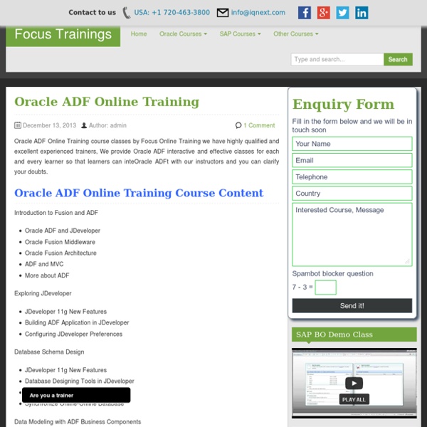 Oracle ADF Online Training Classes in india