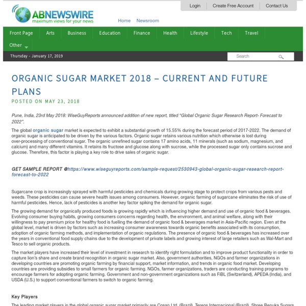 Organic Sugar Market 2018 – Current and Future Plans