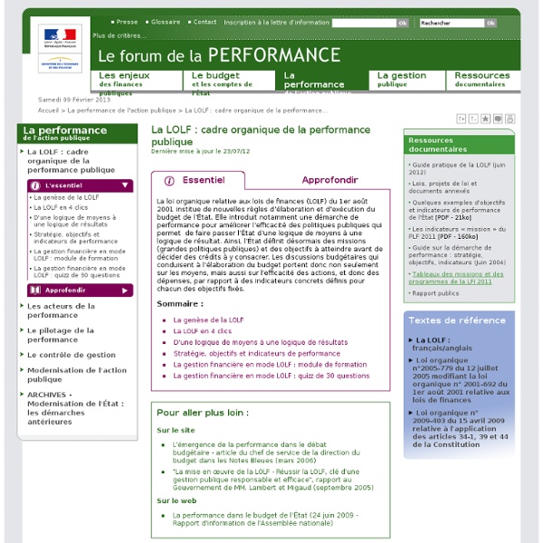 La LOLF : cadre organique de la performance publique