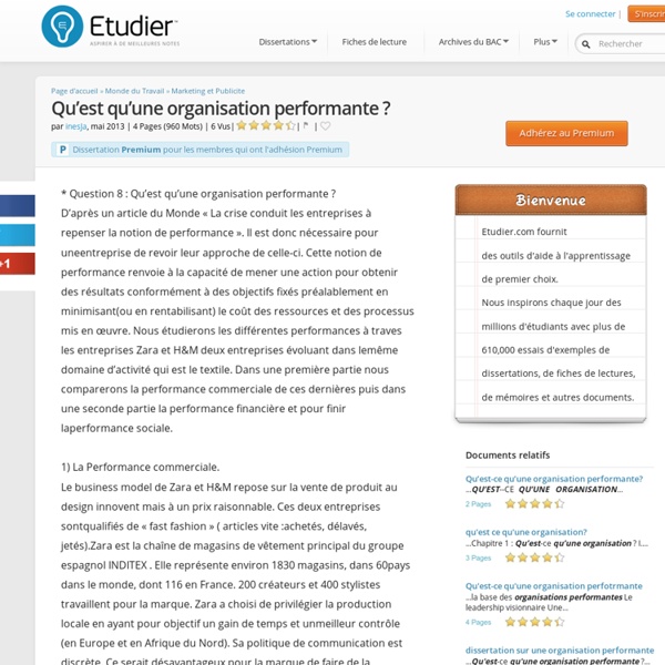 Qu’est qu’une organisation performante ? - Rapport de Stage - Inesja