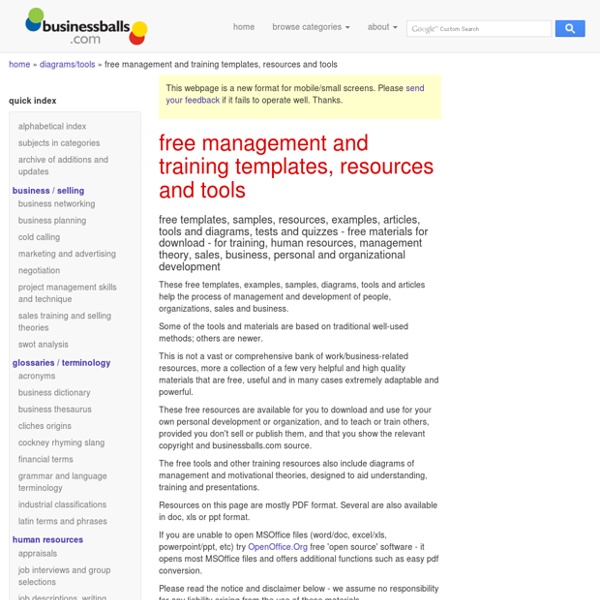 Free online templates, samples, examples, articles, resources and tools for business training and organizational development - free downloads