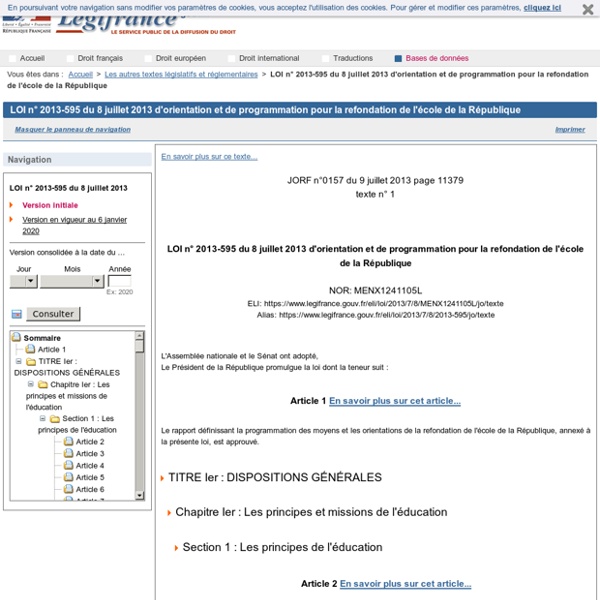LOI n° 2013-595 du 8 juillet 2013 d'orientation et de programmation pour la refondation de l'école de la République
