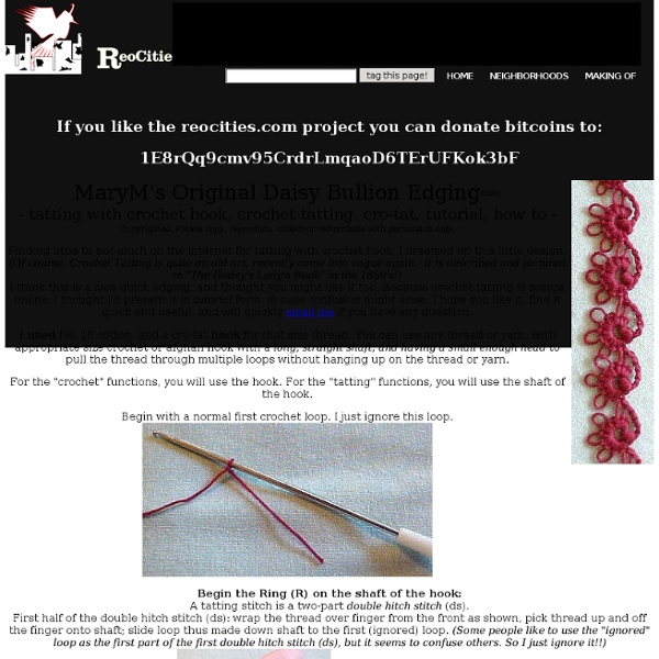 MaryM's Original Daisy Bullion Edging, tatting with crochet hook, crochet tatting, cro-tat, Cro-Tat, cro tat, edging, trim, tutorial