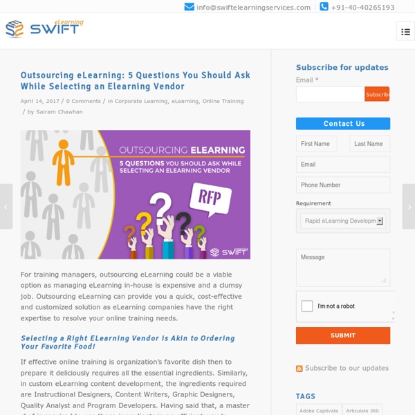 Outsourcing eLearning: Selecting an Elearning Vendor - 5 Questions to Ask