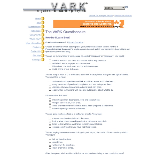 VARK Learning Styles questionaire