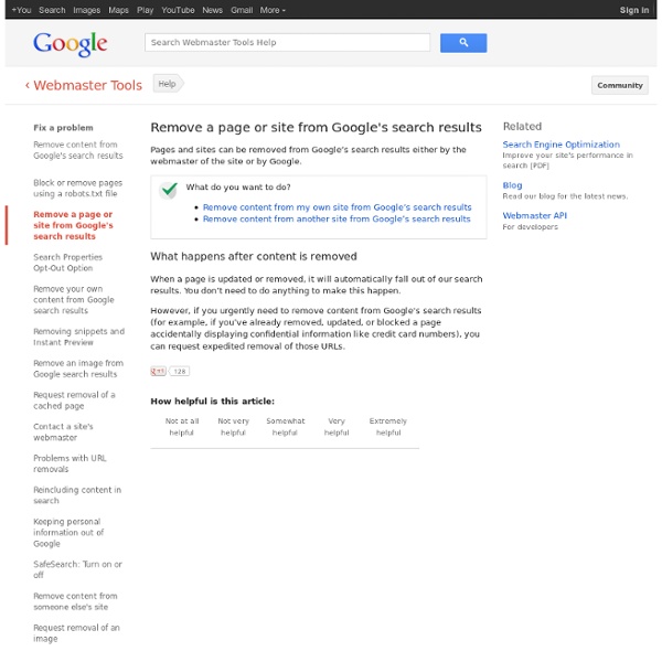 TOOLBOX - Google - How do I use the webpage removal request tool? - Webmasters/Site owners ...
