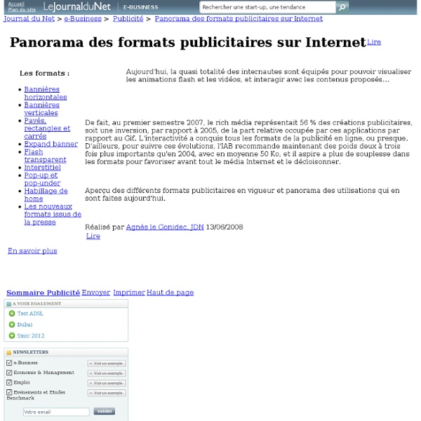 Panorama des formats publicitaires sur Internet