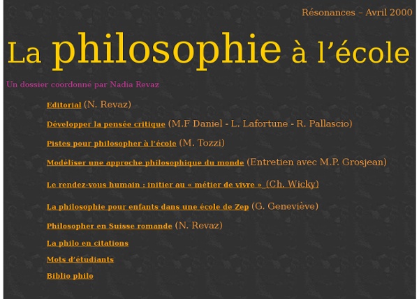 Dossier La philosophie à l'école in Résonances, mensuel de l'Ecole valaisanne