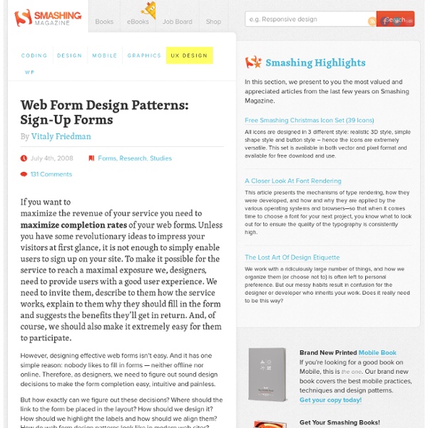 Web Form Design Patterns: Sign-Up Forms - Smashing UX Design