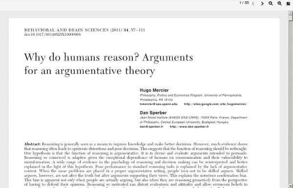 Why do humans reason? Argumentsfor an argumentative theory