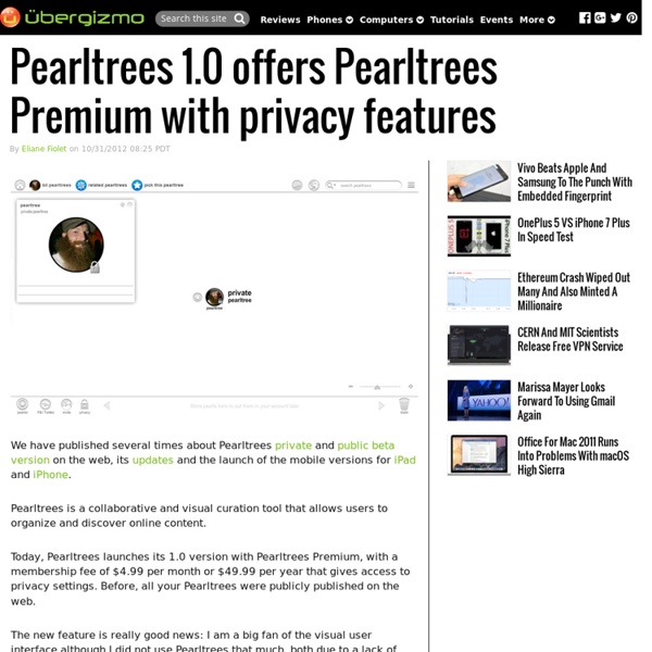 Pearltrees 1.0 offers Pearltrees Premium with privacy features