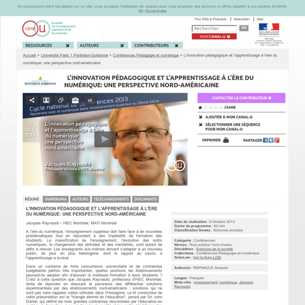 L'innovation pédagogique et l'apprentissage à l'ère du numérique: une perspective nord-américaine - Université Paris 1 Panthéon-Sorbonne