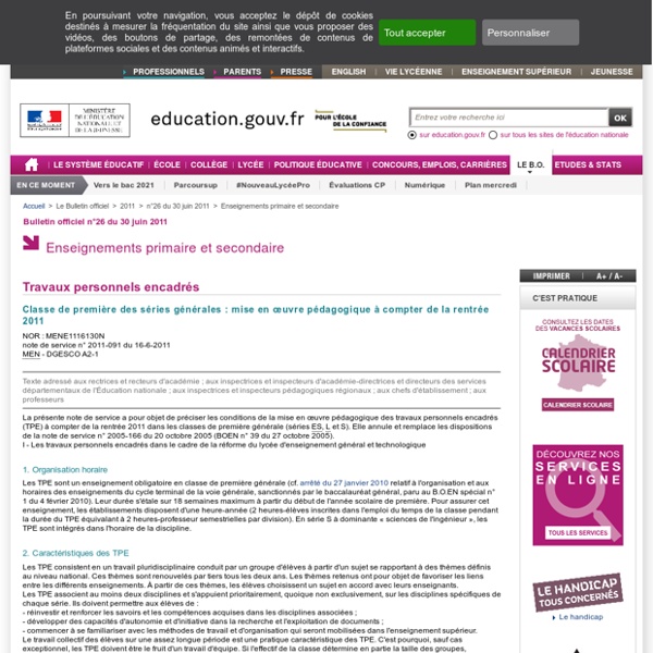 Classe de première des séries générales : mise en œuvre pédagogique à compter de la rentrée 2011 - MENE1116130N - Ministère de l'éducation nationale