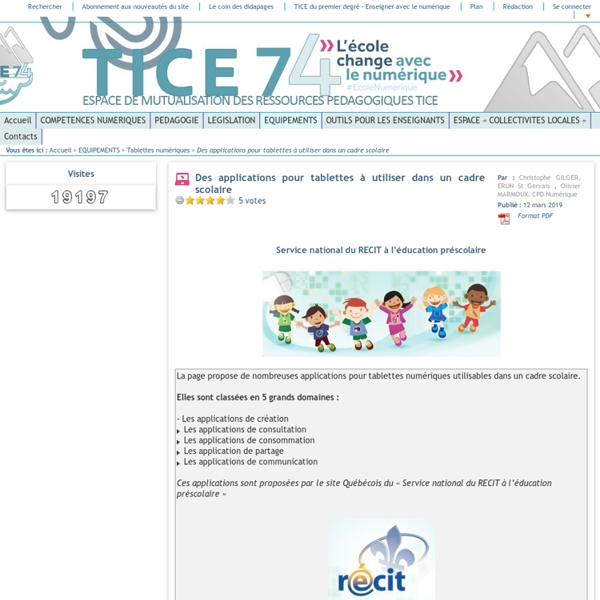 Tice 74 - Site des ressources pédagogiques TICE - Des applications pour tablettes à utiliser dans un cadre scolaire