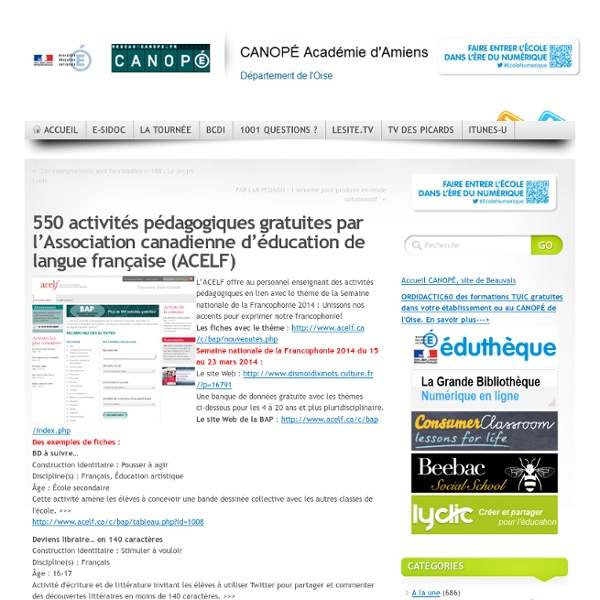 550 activités pédagogiques gratuites par l’Association canadienne d’éducation de langue française (ACELF)