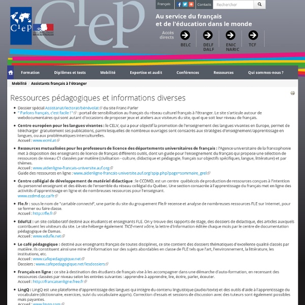 CIEP Ressources pédagogiques et informations diverses - Assistants français