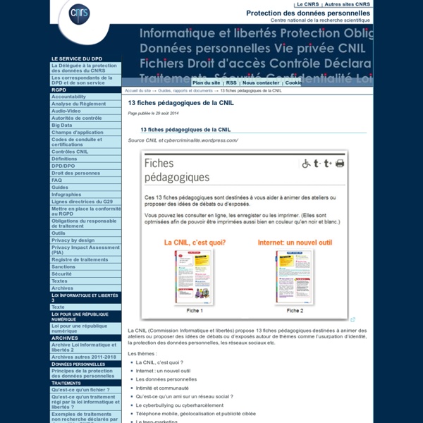 13 fiches pédagogiques de la CNIL - Fil d’actualité du Service Informatique et libertés du CNRS