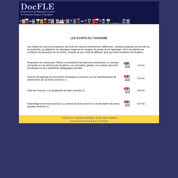 DocFLE - Ressources pédagogiques pour le FLE - Français sur objectifs spécifiques - Français du tourisme