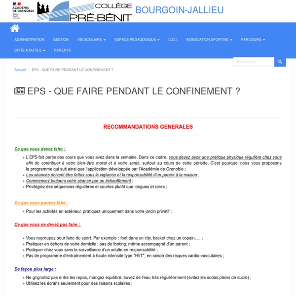 EPS - QUE FAIRE PENDANT LE CONFINEMENT ?