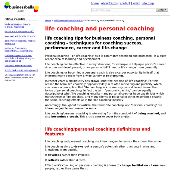 Life coaching and personal coaching guide, tips - coaching success, performance, sales, career development; and coaching life-c