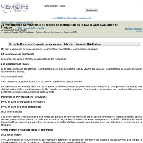 La Performance Commerciale du reseau de distribution de la SCTM Gaz: Evaluation et Pilotage - Jourdain KENGNE OUABO