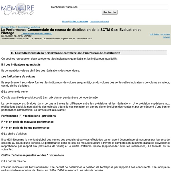 La Performance Commerciale du reseau de distribution de la SCTM Gaz: Evaluation et Pilotage - Jourdain KENGNE OUABO