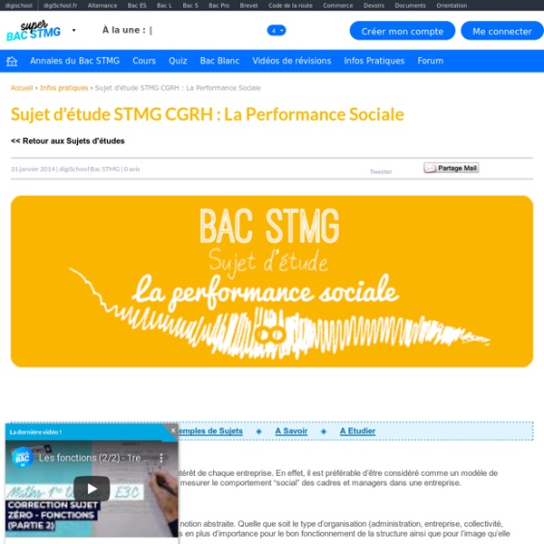 La performance sociale - Sujet d'étude CGRH Bac STMG 2014