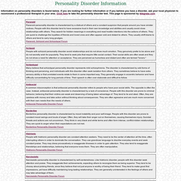Personality Disorder Information