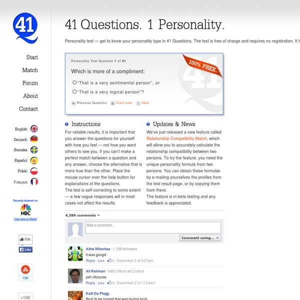 Personality Test - 41 Questions. 1 Personality. 100% Free.