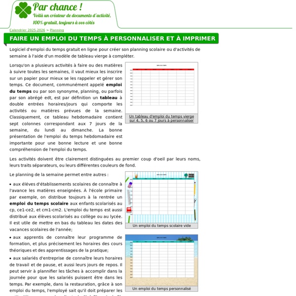 Faire un emploi du temps à personnaliser et à imprimer