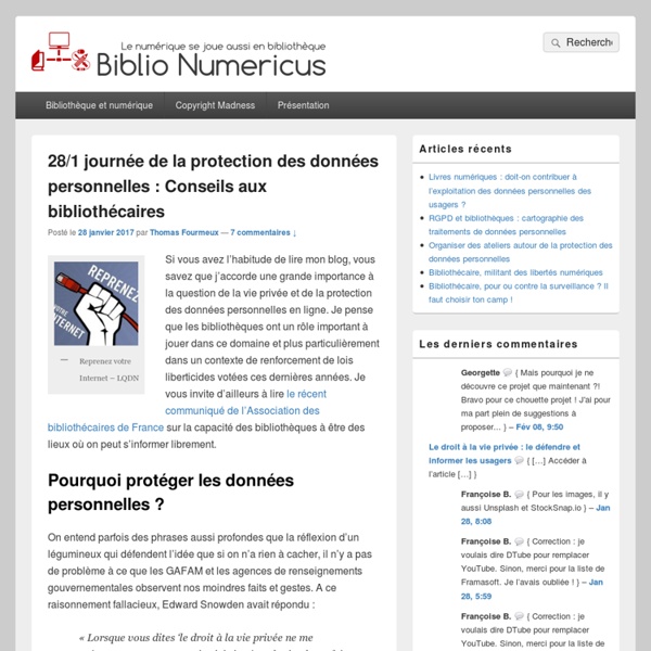 28/1 journée de la protection des données personnelles : Conseils aux bibliothécaires – Biblio Numericus