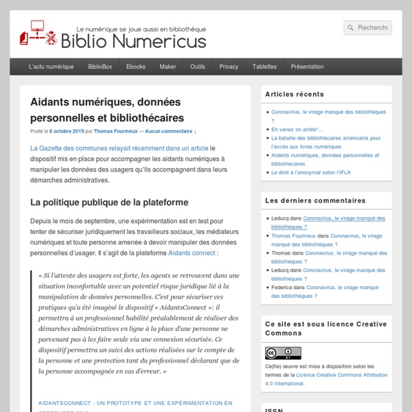 Aidants numériques, données personnelles et bibliothécaires - Biblio Numericus